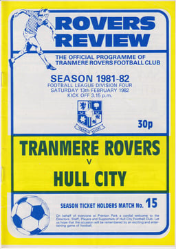 Tranmere Rovers v Hull City Match Programme 1982-02-13